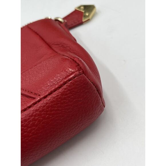 Perlina NY Red Pebbled Leather Small Crossbody Bag Gold Chain Monogram Lining - Picture 8 of 13